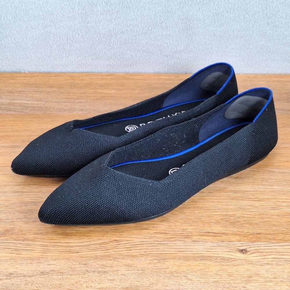 Rothy's The Point II Women's 8.5 Pointed Toe Flat Black Knit Washable Slip-On